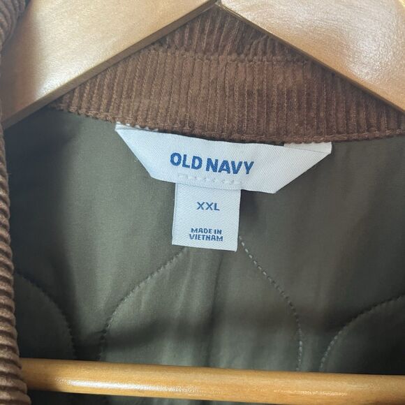 Old Navy Quilted Olive Pine Green Barn Jacket Corduroy Collar Coat XXL 270 - Picture 4 of 10